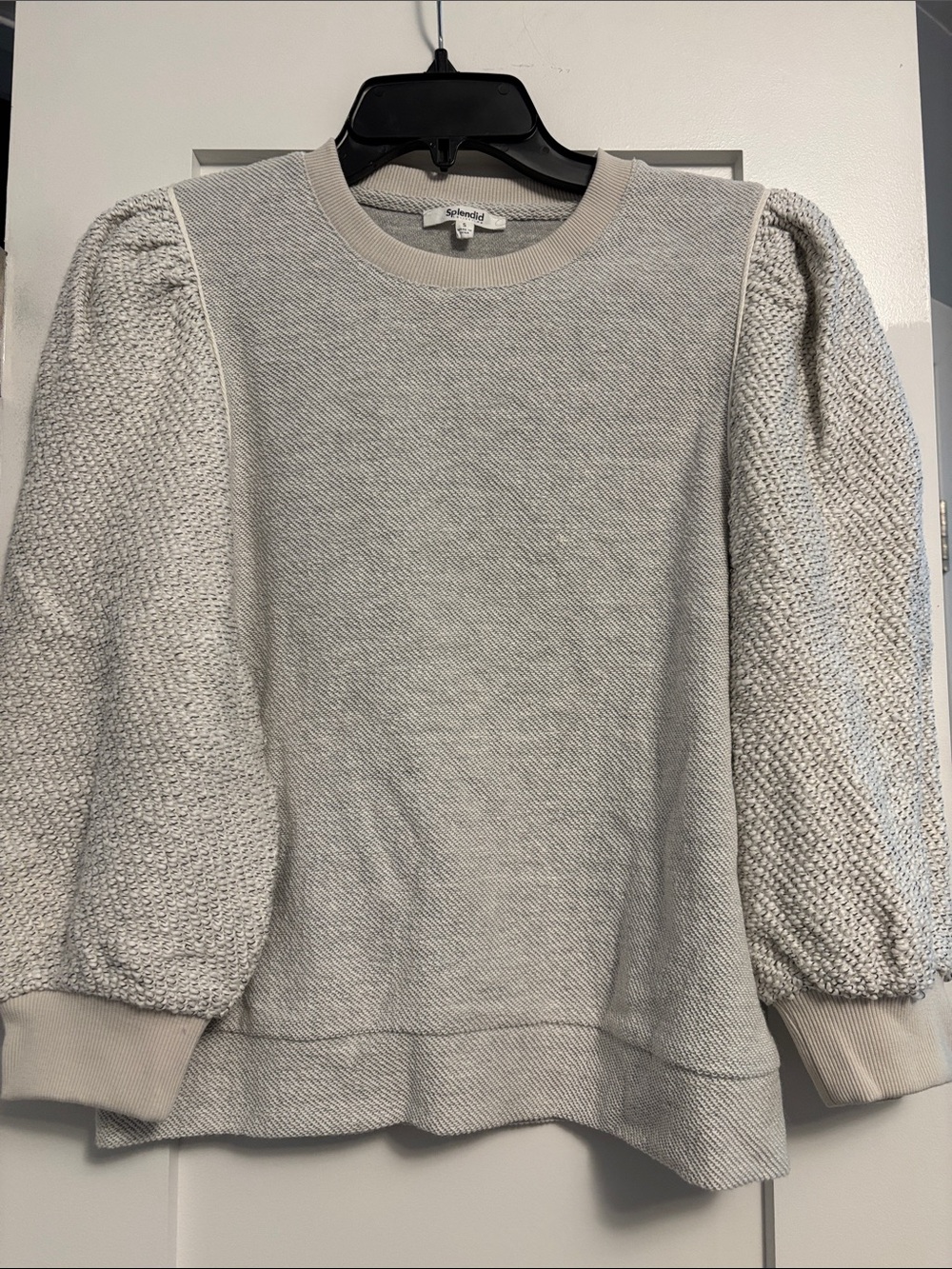 Splendid Cream Textured Puff-Sleeve Sweatshirt